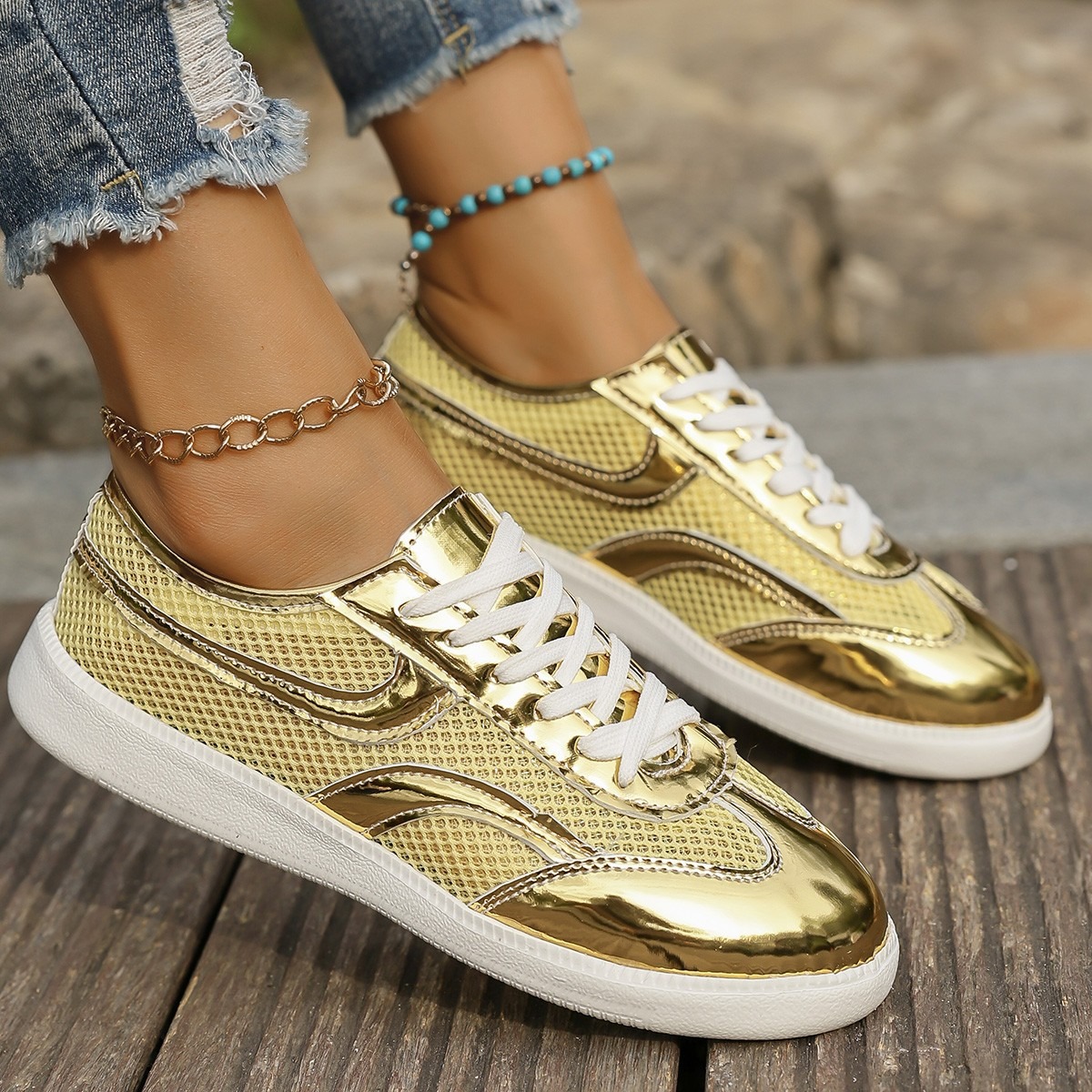 New Women's Sneakers Breathabl - đánh giá và giá Knit Fabric Lace Up Sneakers