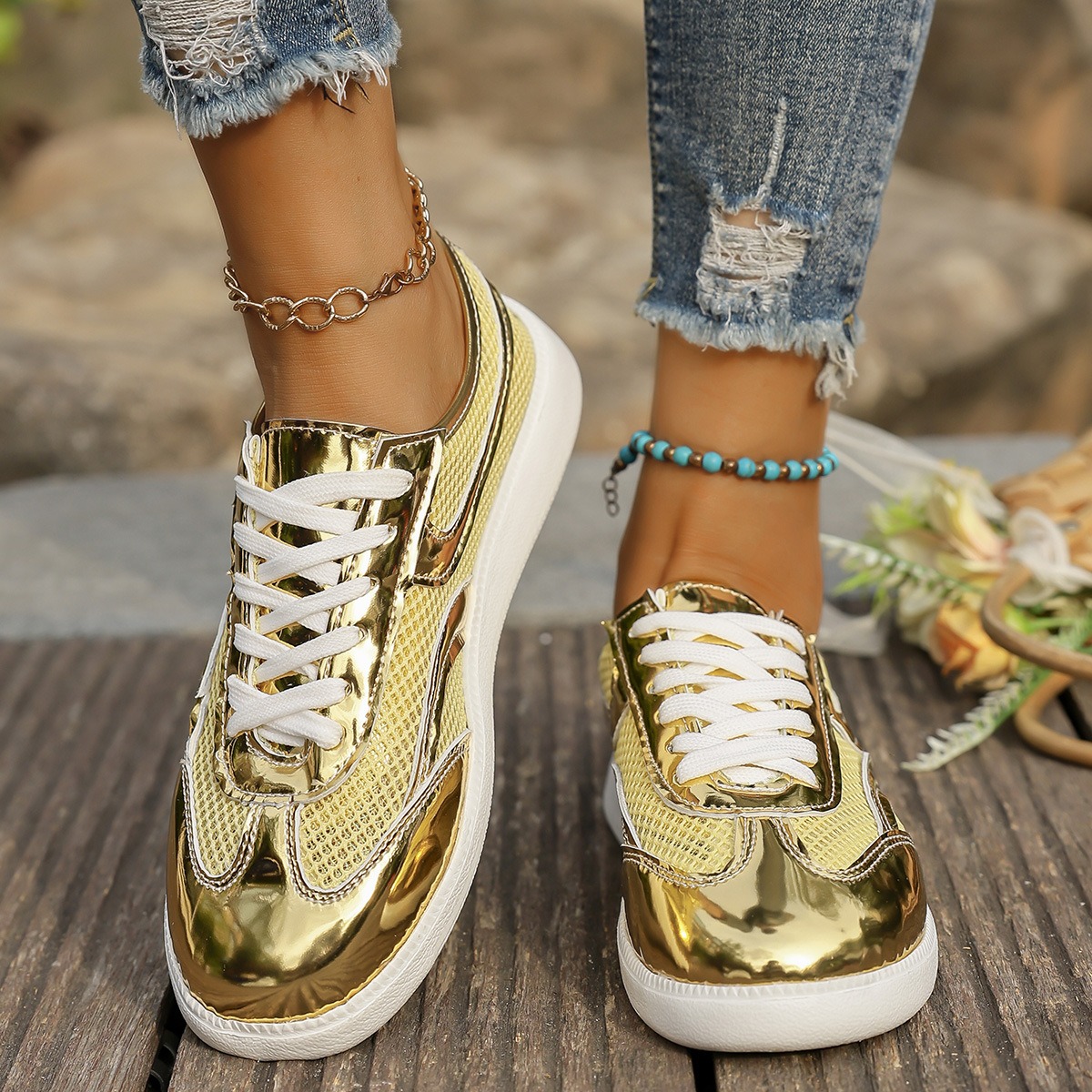 New Women's Sneakers Breathabl - đánh giá và giá Knit Fabric Lace Up Sneakers