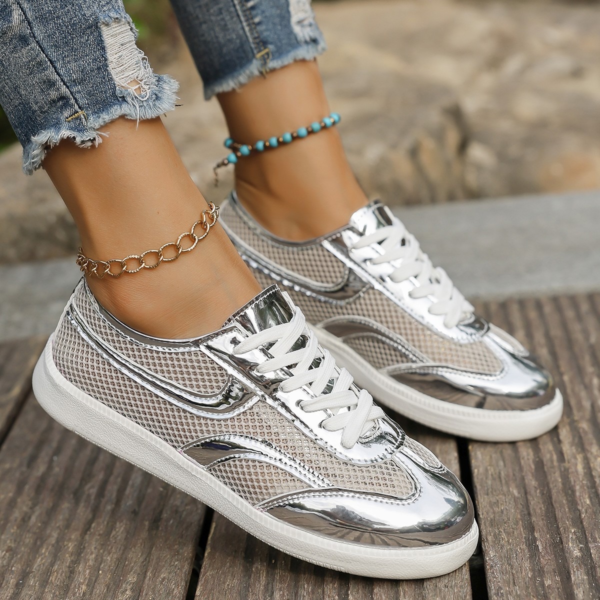 New Women's Sneakers Breathabl - đánh giá và giá Knit Fabric Lace Up Sneakers