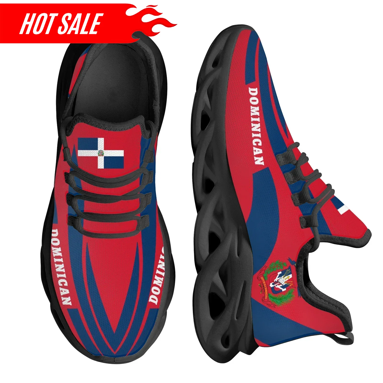 Hot Dominican Flag National Em - đánh giá và giá Knit Fabric Lace Up Sneakers