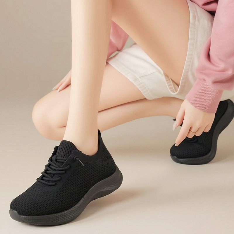 Summer Ladies Breathable Mesh  - đánh giá và giá Knit Fabric Lace Up Sneakers