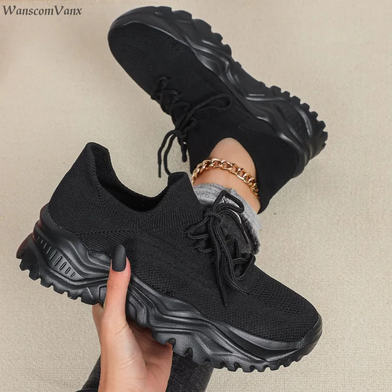 Fashion Chunky Platform Sneake - đánh giá và giá Knit Fabric Lace Up Sneakers