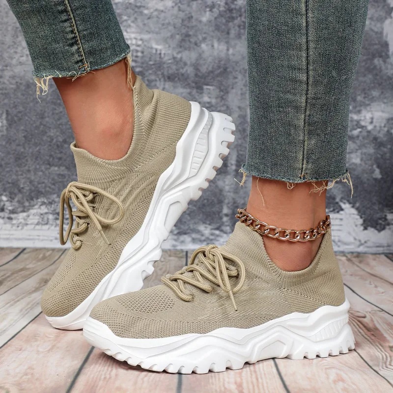 Fashion Chunky Platform Sneake - đánh giá và giá Knit Fabric Lace Up Sneakers