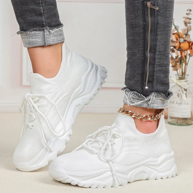 Fashion Chunky Platform Sneake - đánh giá và giá Knit Fabric Lace Up Sneakers