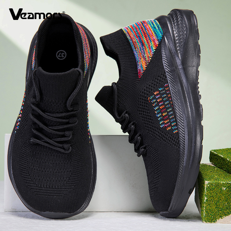 Breathable Mesh Sock Sneakers  - đánh giá và giá Knit Fabric Lace Up Sneakers