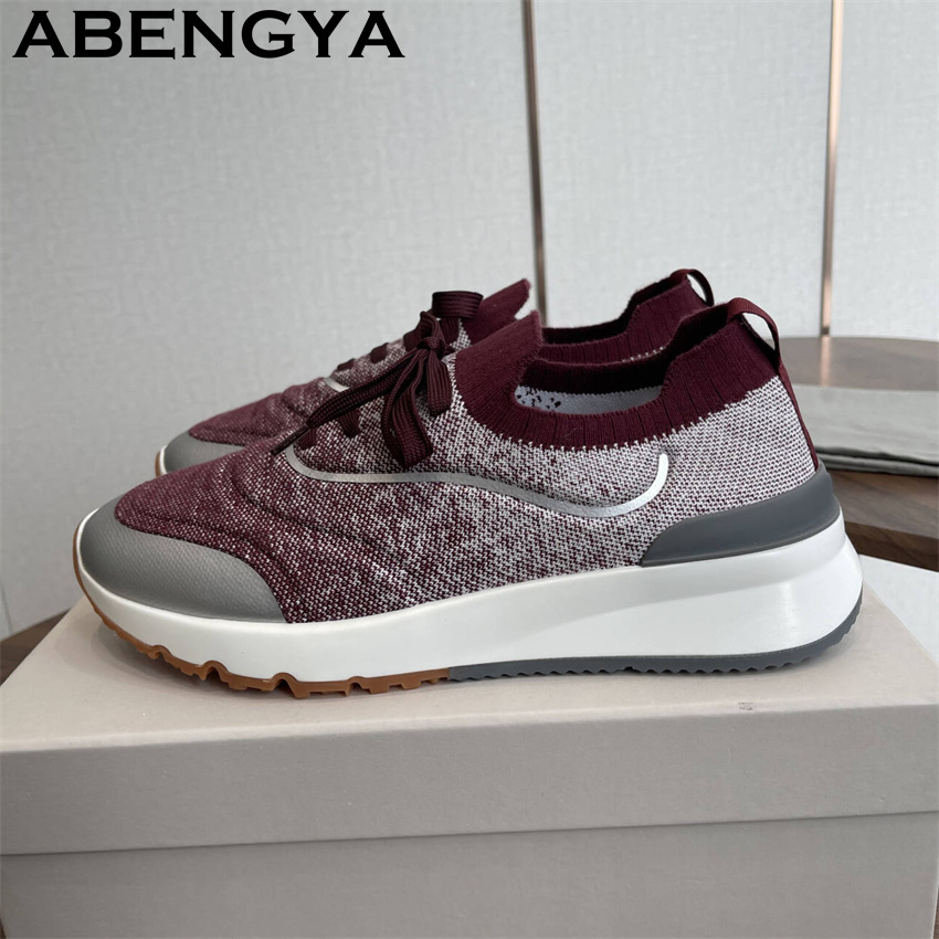 Men New Multicolour Knitted lo - đánh giá và giá Knit Fabric Lace Up Sneakers