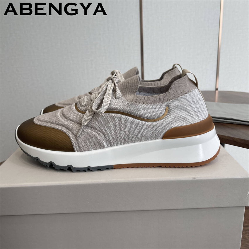 Men New Multicolour Knitted lo - đánh giá và giá Knit Fabric Lace Up Sneakers